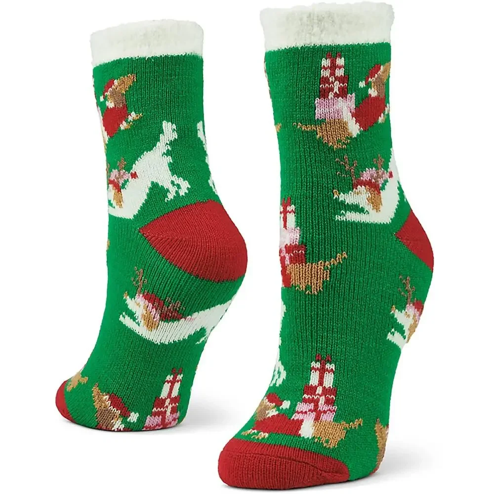 2 Pairs Magellan Outdoors Lodge Crew Socks Snowman Santa Helper Aloe Infuse 6-10